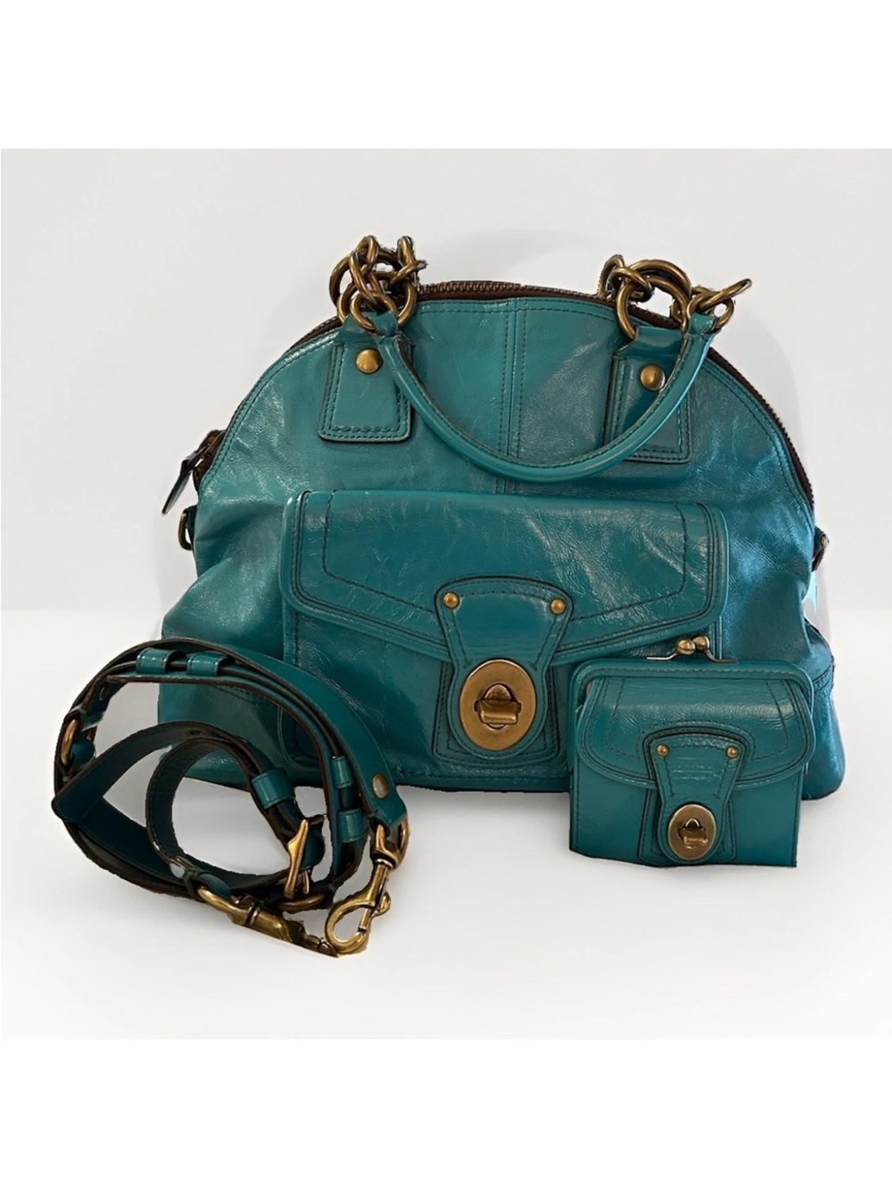 Coach Legacy Francine Satchel, Wallet Set, Turquoise Patent Leather Ltd. Ed 2008